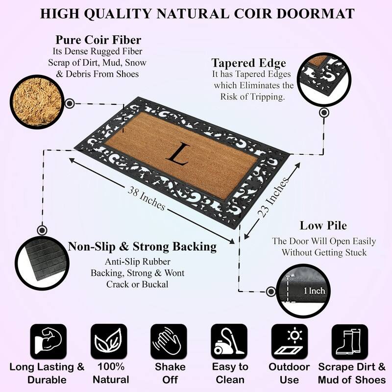 A1HC Rubber and Coir Dirt Trapper Heavy Weight Large Monogrammed Doormat, Black