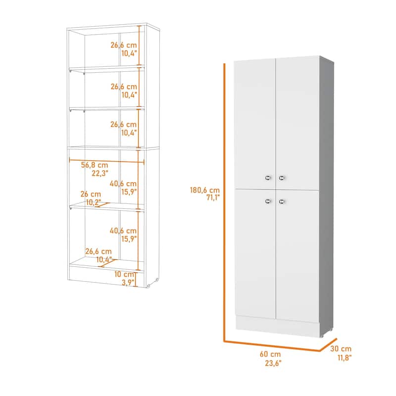 Pantry Cabinet with 4 Doors and 5 Hidden Shelves