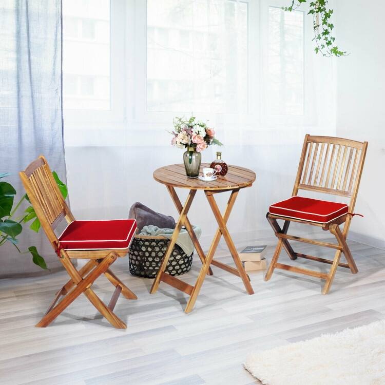 3 Pieces Patio Folding Bistro Set with Padded Cushion and Round Coffee Table - 23.5" x 23.5" x 29.5" (L x W x H)