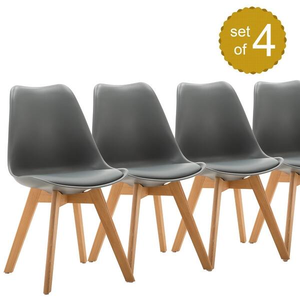 Shop Modern Dining Room Chair Wood Faux Leather Set Of 4 Grey