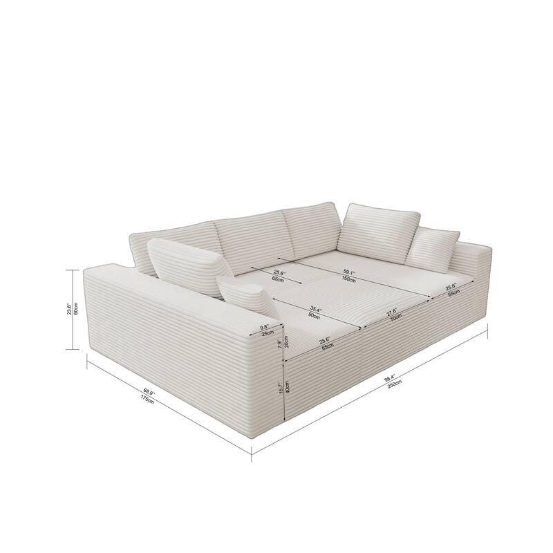 Roomfitters 98.4" Modular Sectional Sofa, 4-Piece Compressed Cloud Couch, No Assembly Required, Plush Corduroy, White