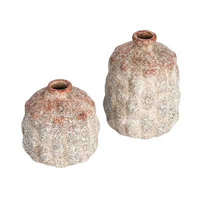 Terra-cotta Vases with Raised Rectangles Pattern, Set of 2