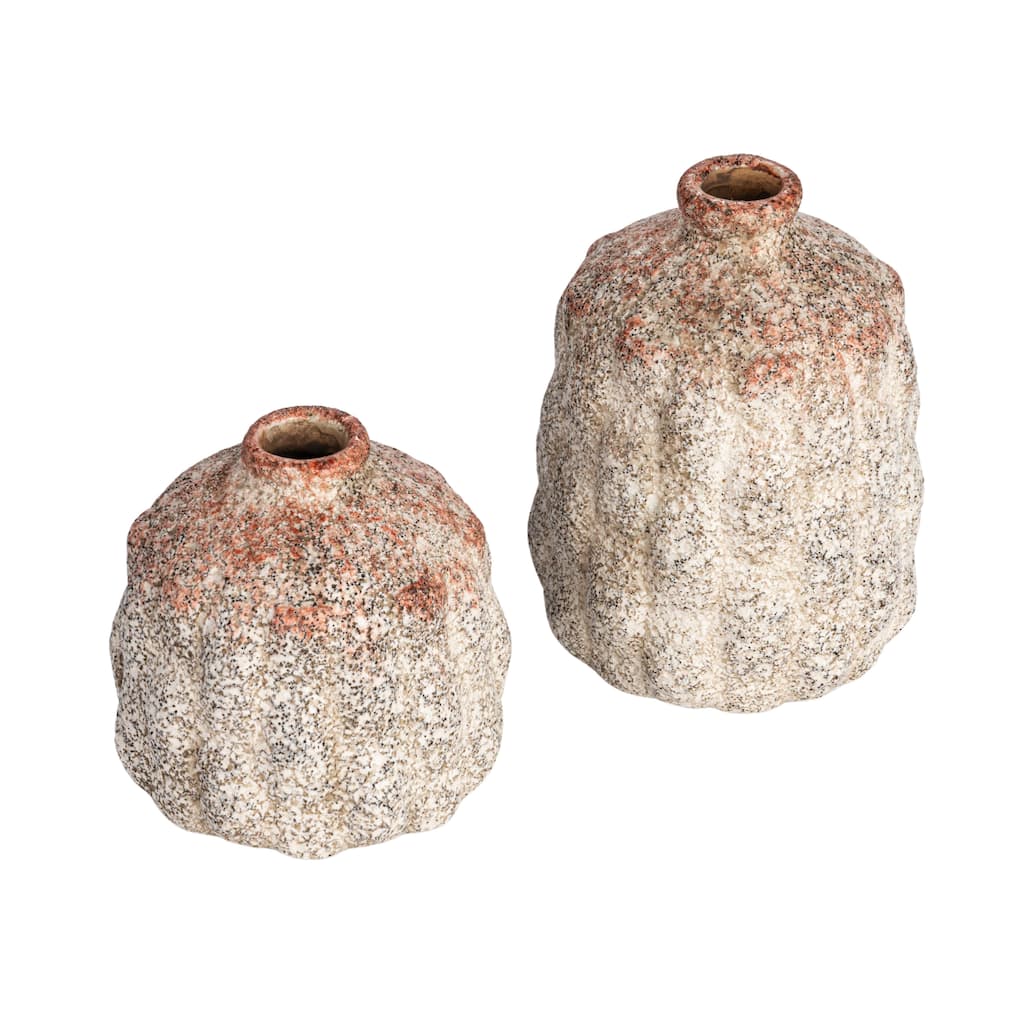 Terra-cotta Vases with Raised Rectangles Pattern, Set of 2