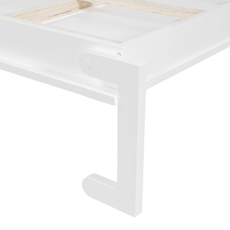 White Queen Murphy Bed with LED Lighting, Modern Wall Bed, No Box Spring Needed