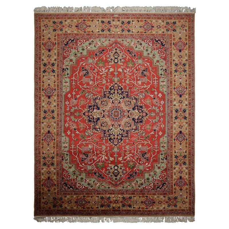 9x12 Hand Knotted New Zewland Wool Coral Heriz Traditional Rug - 9' x 12' - 9'  x 12'