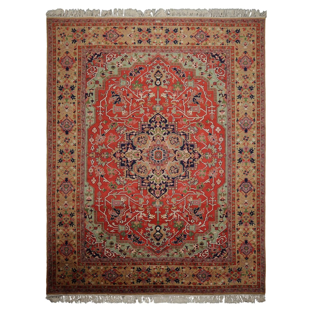 9x12 Hand Knotted New Zewland Wool Coral Heriz Traditional Rug - 9' x 12'