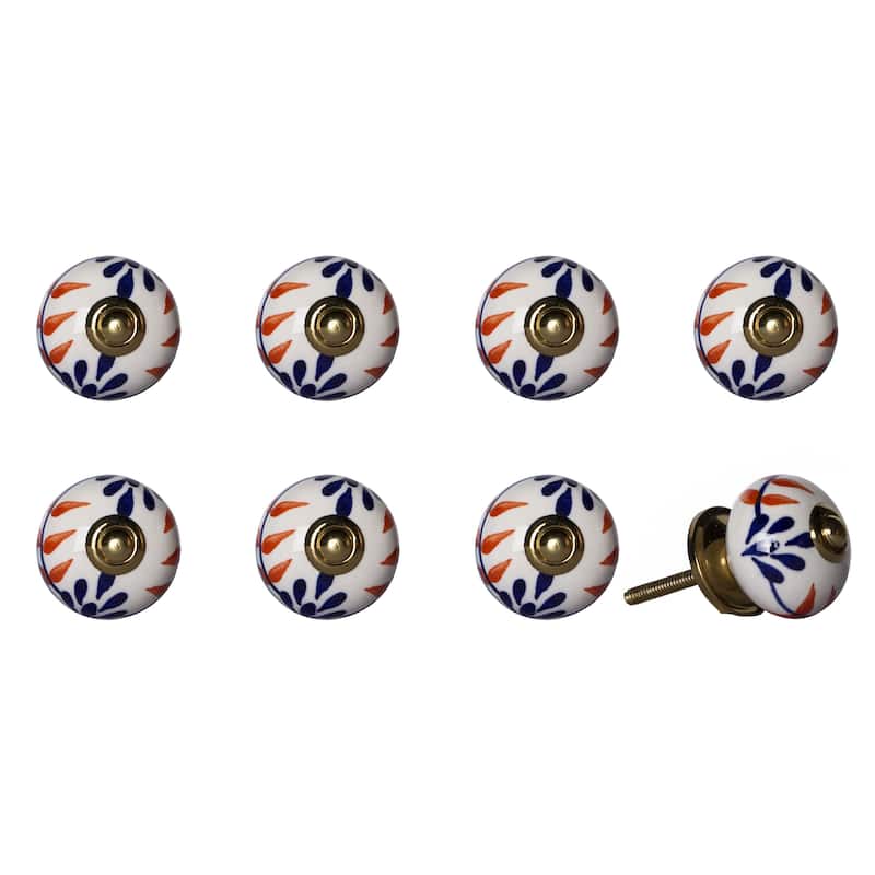 HomeRoots Set of Eight Blue And White Ceramic And Metal Drawer Pull Knobs - 1.5' X '1.5' X '1.5