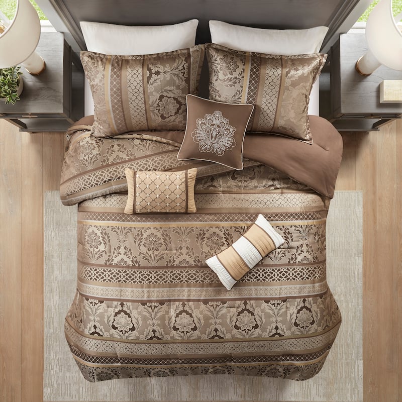 Madison Park Venetian Brown Gold 7-piece Jacquard Comforter Set