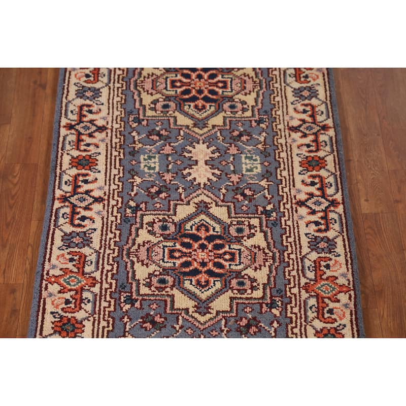 Blue Heriz Serapi Indian Runner Rug Handmade Wool Carpet - 2'7" x 9'11"