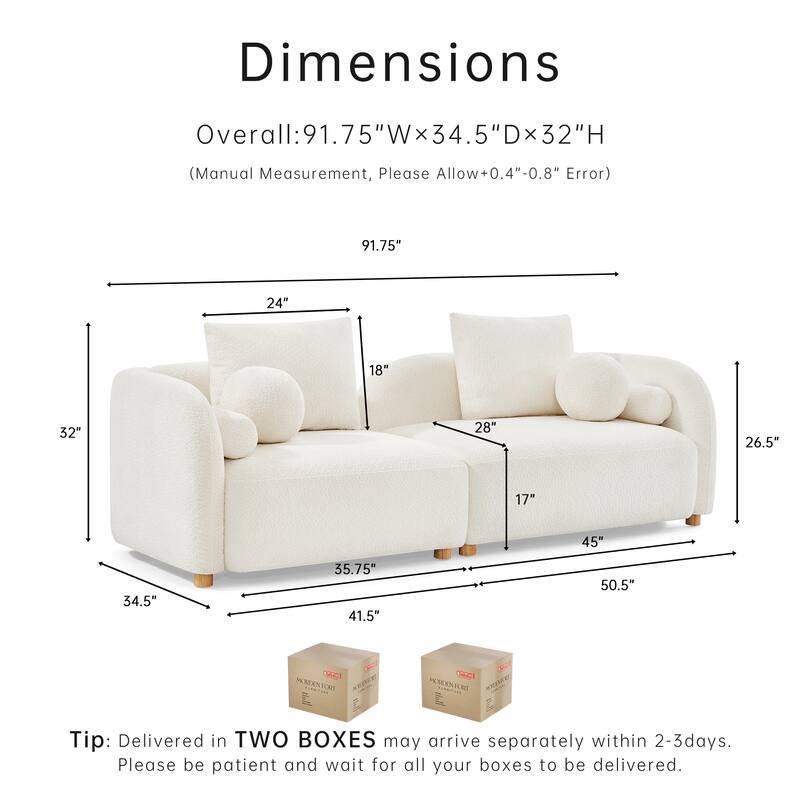 Mordern Cloud-Soft Boucle Sofa, Curved Back Boucle Loveseat with 6 Pillows
