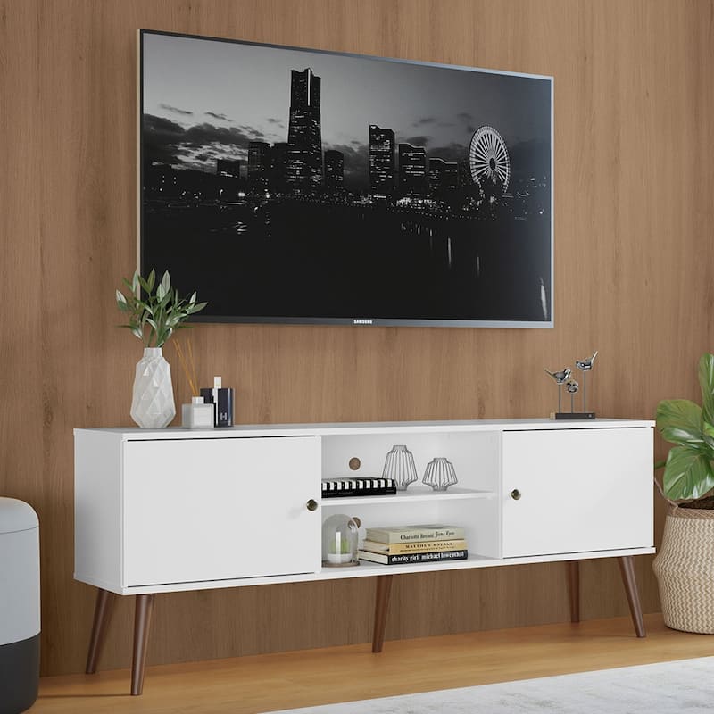 Madesa TV Stand Mid-Century Console with 2 Doors and 2 Shelves and Metal Knobs for 55, 65 Inch Media Storage - 59 inches