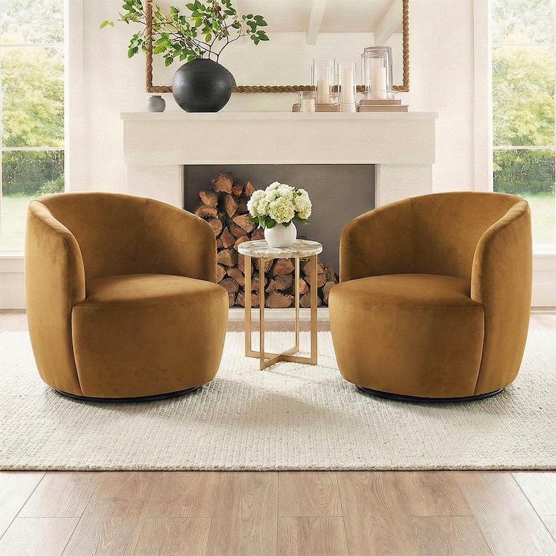 26.5" Wide Velvet Small Swivel Barrel Accent Chair