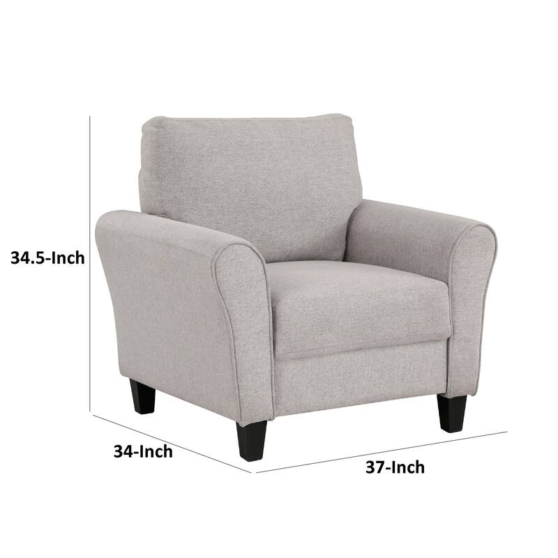 Leroi Accent Chair, 37 Inch, Gray Fabric and Round Flared Armrests
