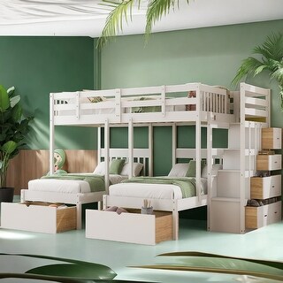 Full Over Twin & Twin Triple Bunk Bed with Storage Drawers, White