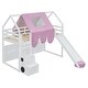 preview thumbnail 9 of 18, Pink Wooden House-shaped Loft Bed Kids Bed with Tent,Twin size