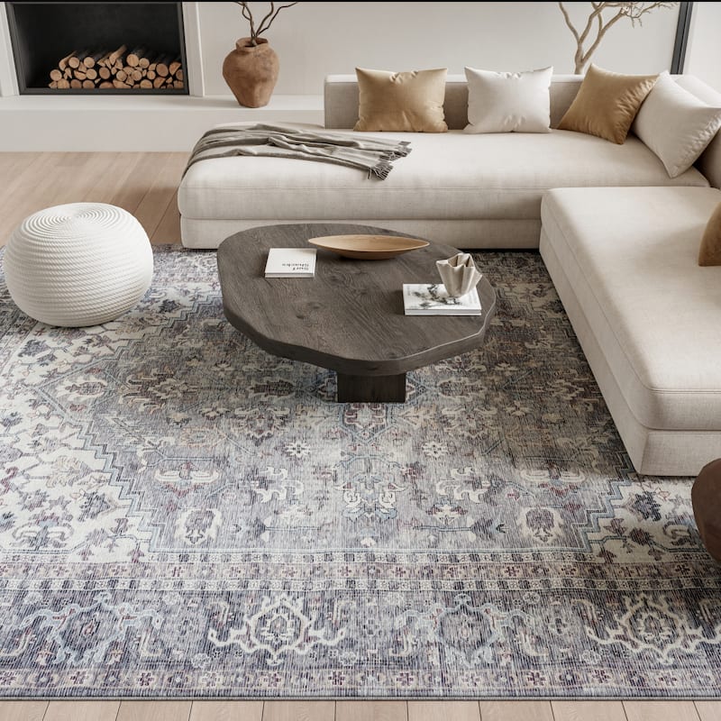 New Concept Washables Vintage Medallion Machine Washable Area Rug
