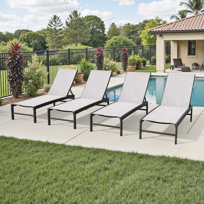 Outdoor All-Weather Patio Chaise Lounge Chairs Sun Lounger with Adjustable Backrest - Earth - 4PC