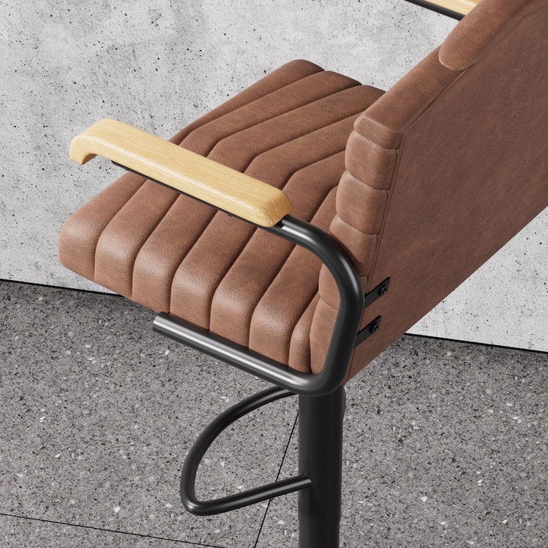 Javlergo 2-Piece & 4-Piece Adjustable Height Bar Stools Brown PU Leather with Armrests Arc Footrest Base for Kitchen or Bar