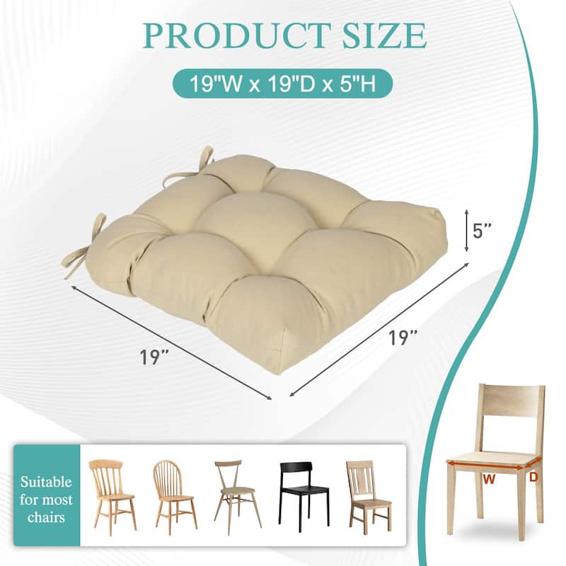 Aoodor 19x19x5 Inch Tufted Outdoor Chair Cushions, Water and Fade Resistant Polyester Dining Chair Pads with Ties, Set of 4