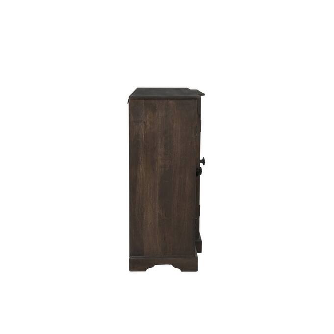 HomeRoots 70" Dark Brown Solid Wood Carved Geometric Sideboard with Four Doors - 70.00 in. x 40.00 in. x 18.00 in.