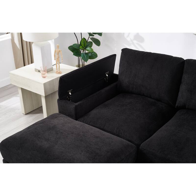 U-Shaped Sectional Sofa with Movable Ottomans, Comfy Corduroy Deep Seat Sofa, Large 4 Seat Sofa with Storage Armrests