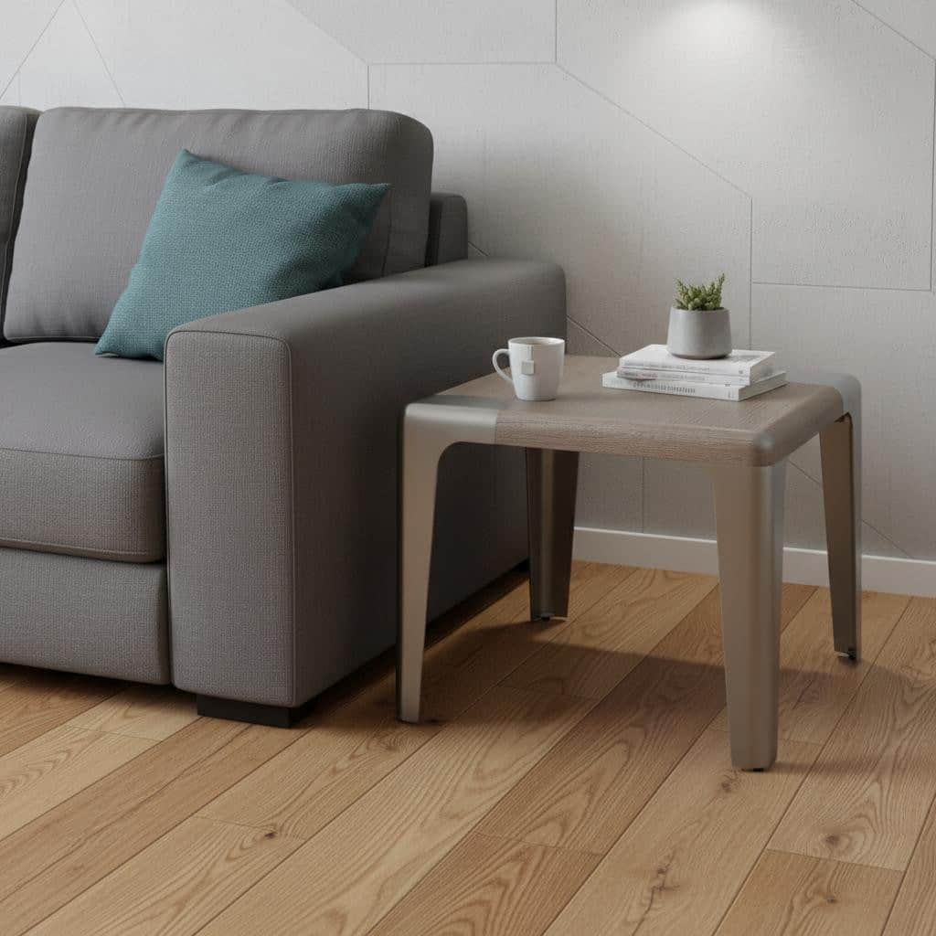 HomeRoots 20" Ash Gray and Silver Wood and Stainless Steel Square End Table - 24.00 in. x 20.00 in. x 24.00 in.