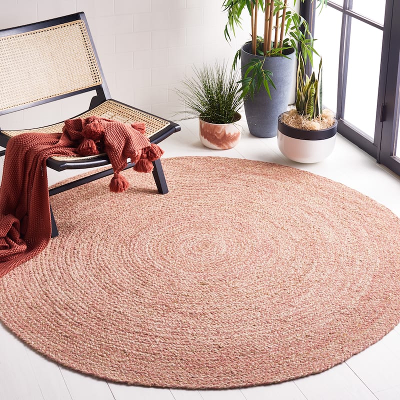 SAFAVIEH Handmade Natural Fiber Hedi Jute & Wool Rug - 6' Round - Pink/Natural