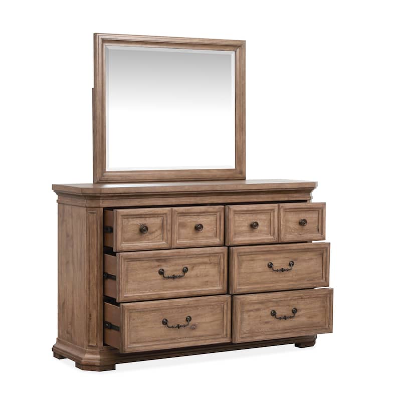 Magnussen Home Adler Court Florentine Walnut Drawer Dresser With Landscape Mirror