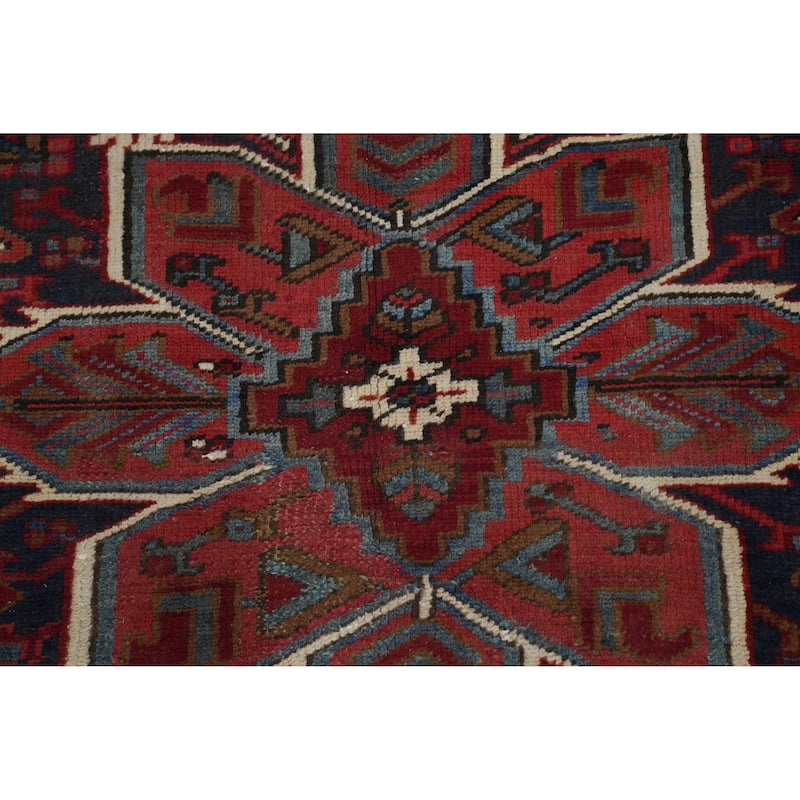 Heriz Persian Vintage Area Rug Hand-Knotted Red Wool Carpet - 7'4" x 10'9"