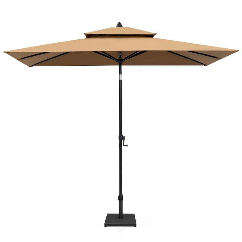 Pellebant Outdoor Patio 10 X 6.5 FT Double Top Market Umbrella with Base - Tan