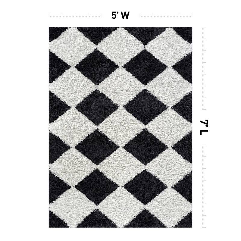 Diamond Wave Shag Rug - Cozy Feel for Living Room, Bedroom, or Entryway - Anthracite Dark Gray - Medium Pile