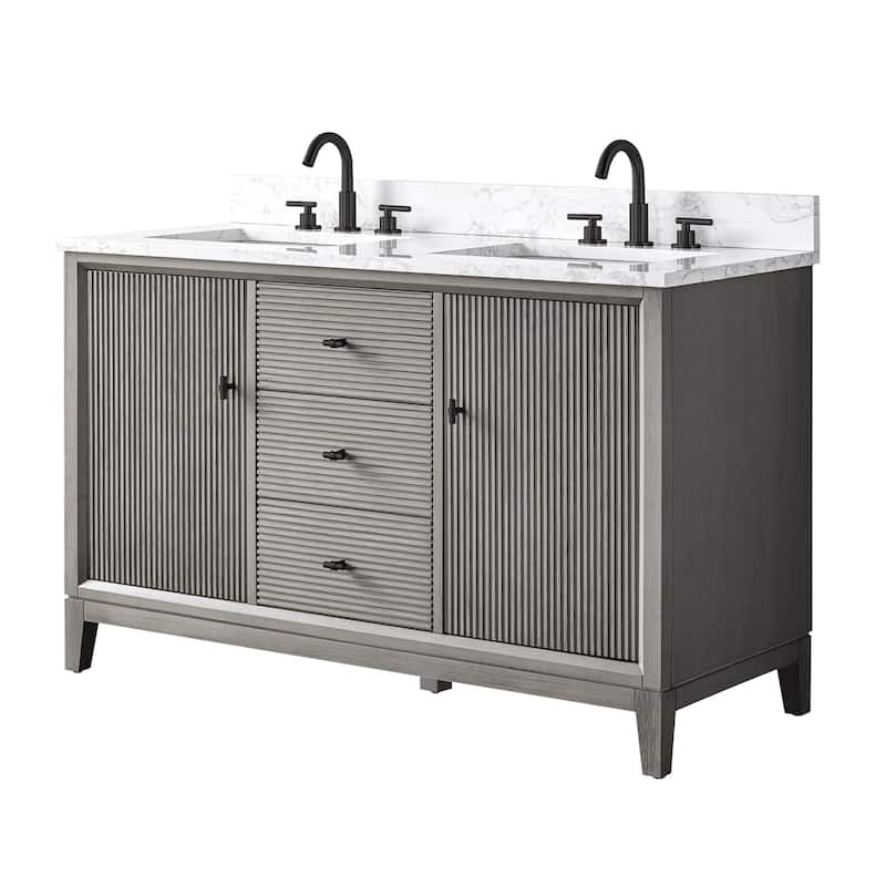 Vanity Art 54" Freestanding Bathroom Vanity with Engineered Marble Top and Sinks