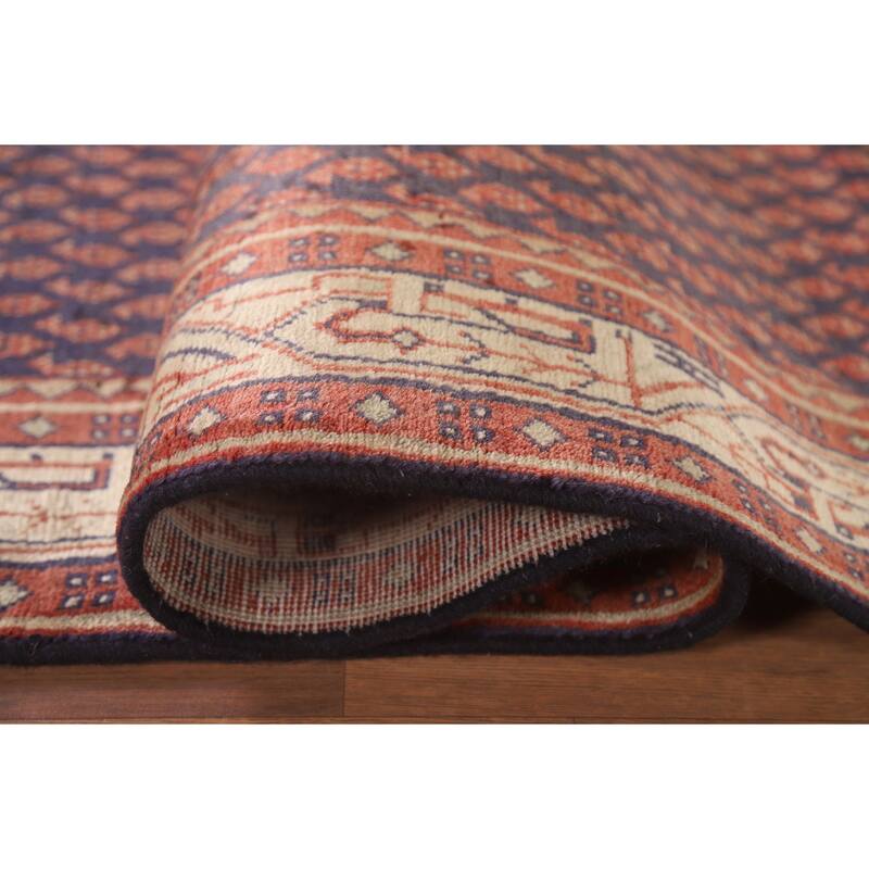 Hand Knotted Oriental 100% Wool Carpet Traditional All-Over Navy Blue & Blues Botemir Runner Rug - 10' 1'' X 3' 4''