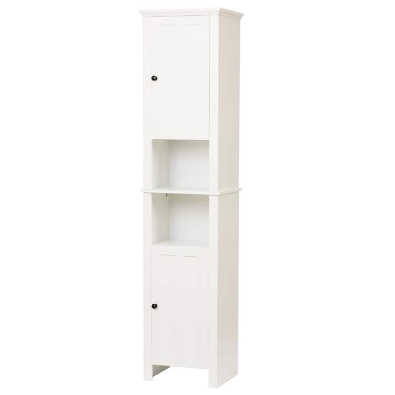 White MDF Wood 67-Inch Tall Tower Bathroom Linen Cabinet