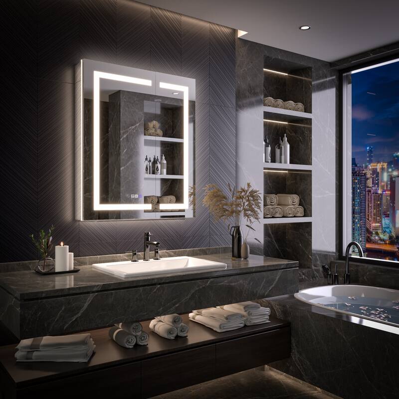 Modland 24"-42W x 36"H LED Medicine Cabinet Mirror with USB Charging,5x Makeup Mirror