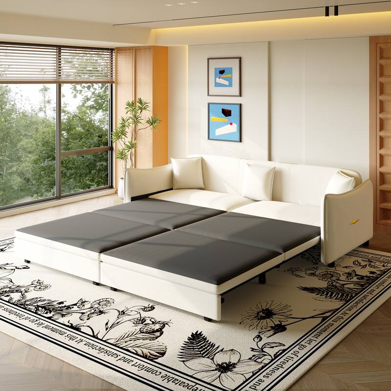 Convertible Sleeper Sofa Bed, Modern Velvet Loveseat Pull-Out Couch Bed, Oversized Love Seat Lounge Sofa with 3 Pillows