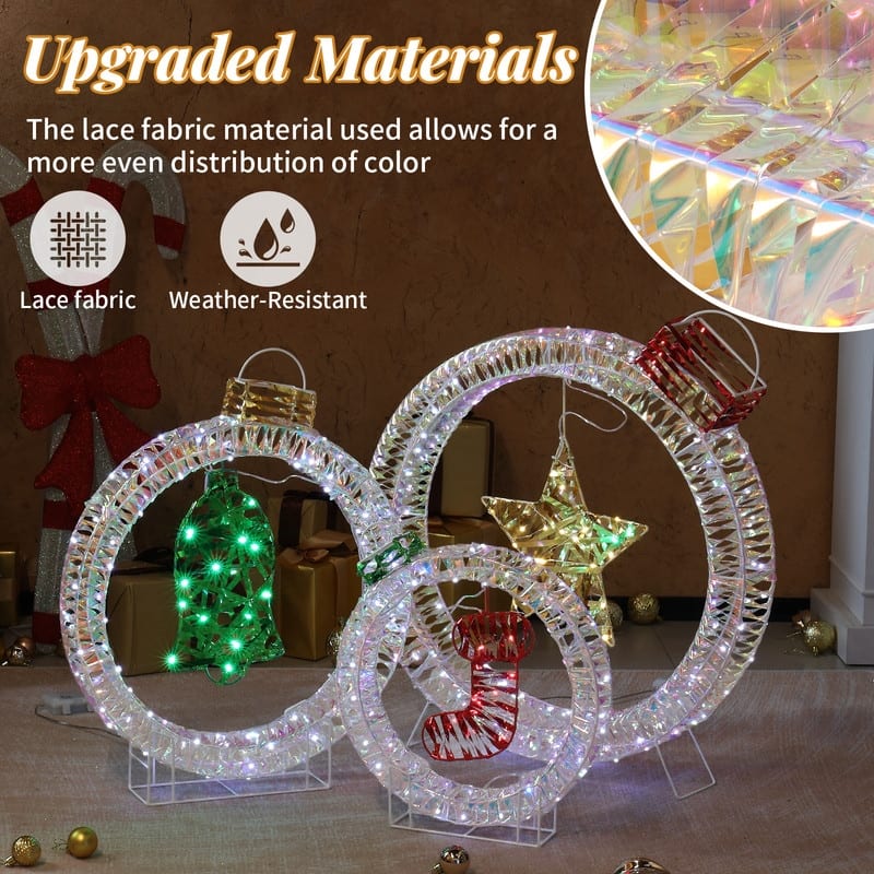 Set of 3 Lighted Iridescent Cut-out Light Bulb Christmas Decorations, Pre-lit Holiday Decor for Xmas Decor Holiday Displays