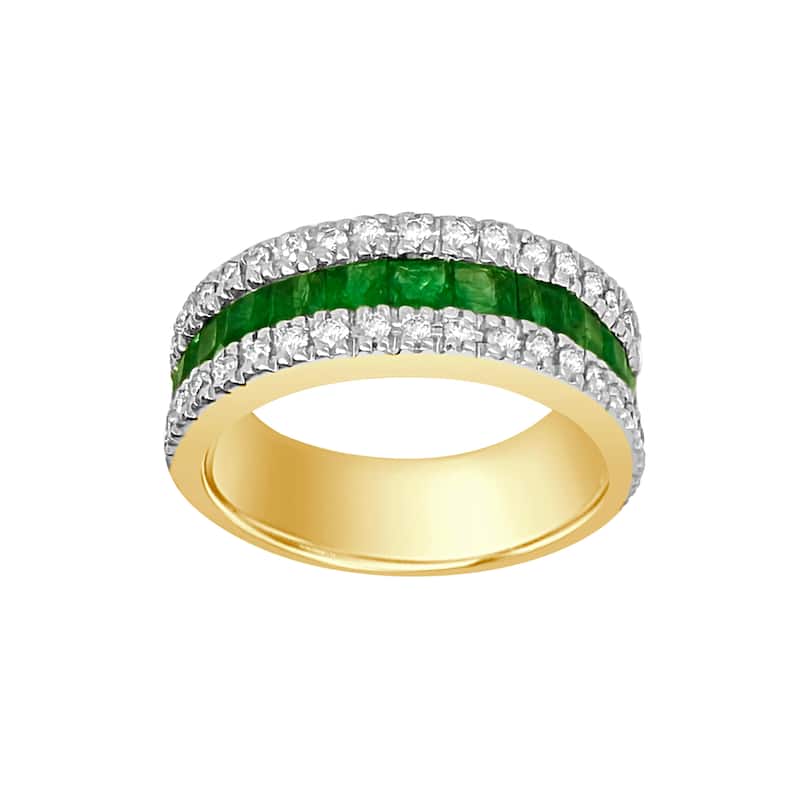 Auriya 14k Gold Emerald and Diamond Triple-Row Channel Band 0.42 ct. tw. (F-G, VS) - 4 - Yellow