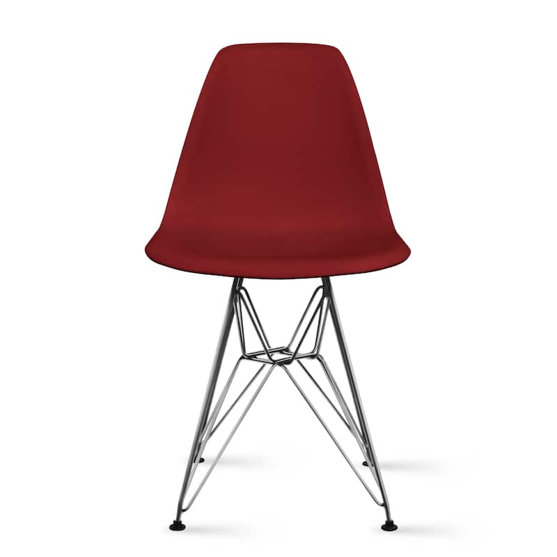 Designer Plastic Chairs Chrome Silver Wire Legs Retro Dining Accent Molded Shell Desk Office Work Chrome Base Kitchen - red