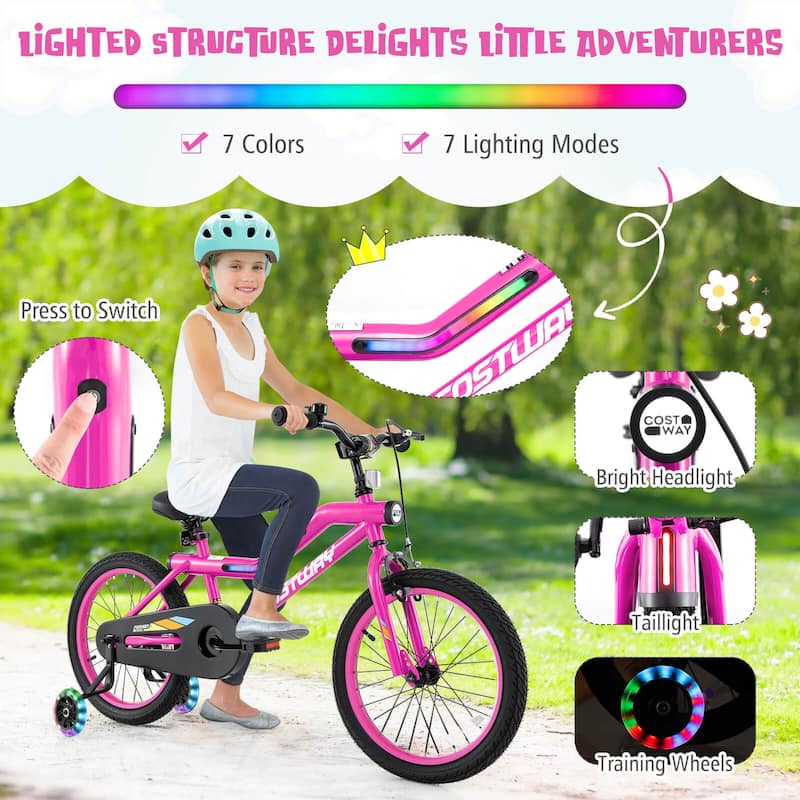 Costway 18" LED Lighted Kids Bike with Adjustable Seat Coaster Brake - See Details