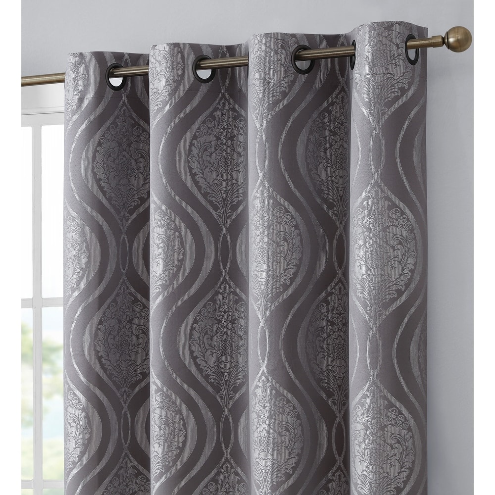 HLC.me Montero Damask 100% Full Complete Blackout Heavy Insulated Energy Savings Grommet Curtain Panels, 2 Panels