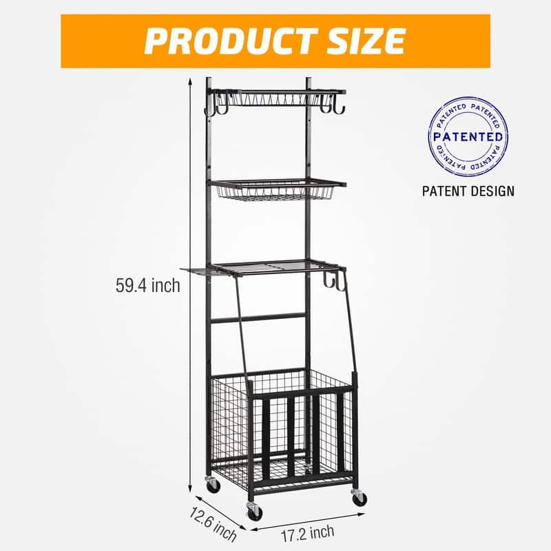Sports Equipment Storage for Garage - 12.6"D x 17.2"W x 59.4"H