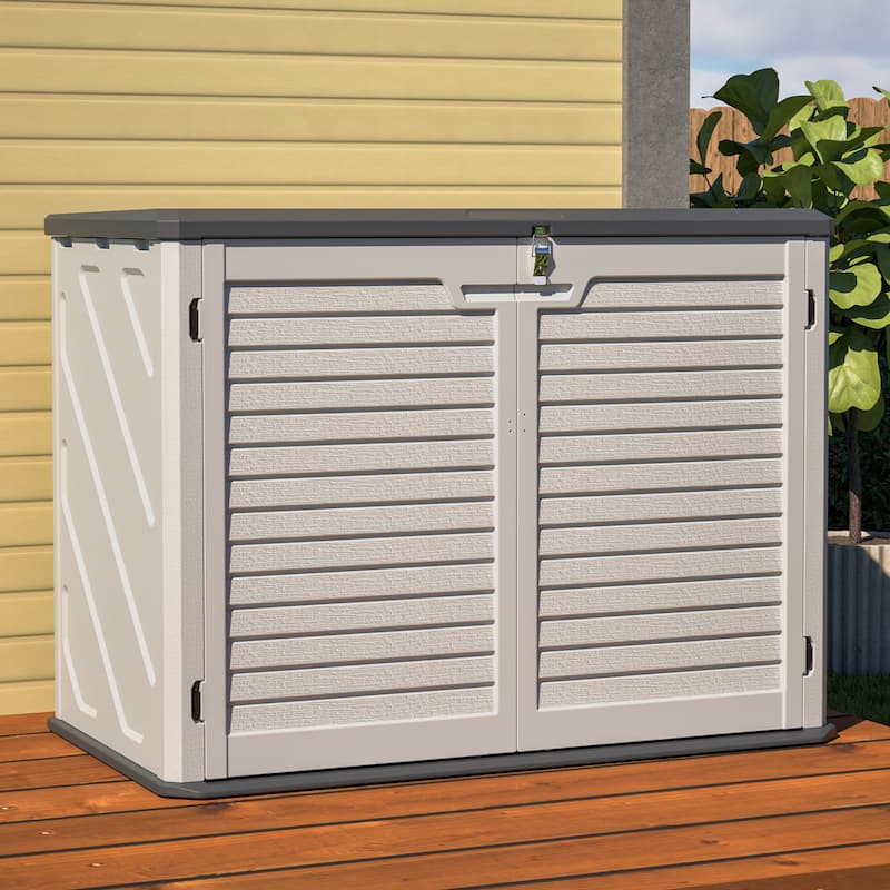 GDFStudio - Hayes Large Horizontal Lockable Outdoor Storage Shed with Removable Shelf - 28 Cu.ft - White