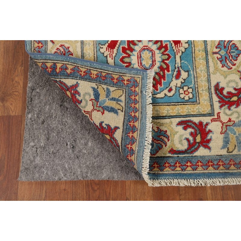 Blue Geometric Kazak Oriental Runner Rug Handmade Wool Carpet - 2'9" x 9'8"