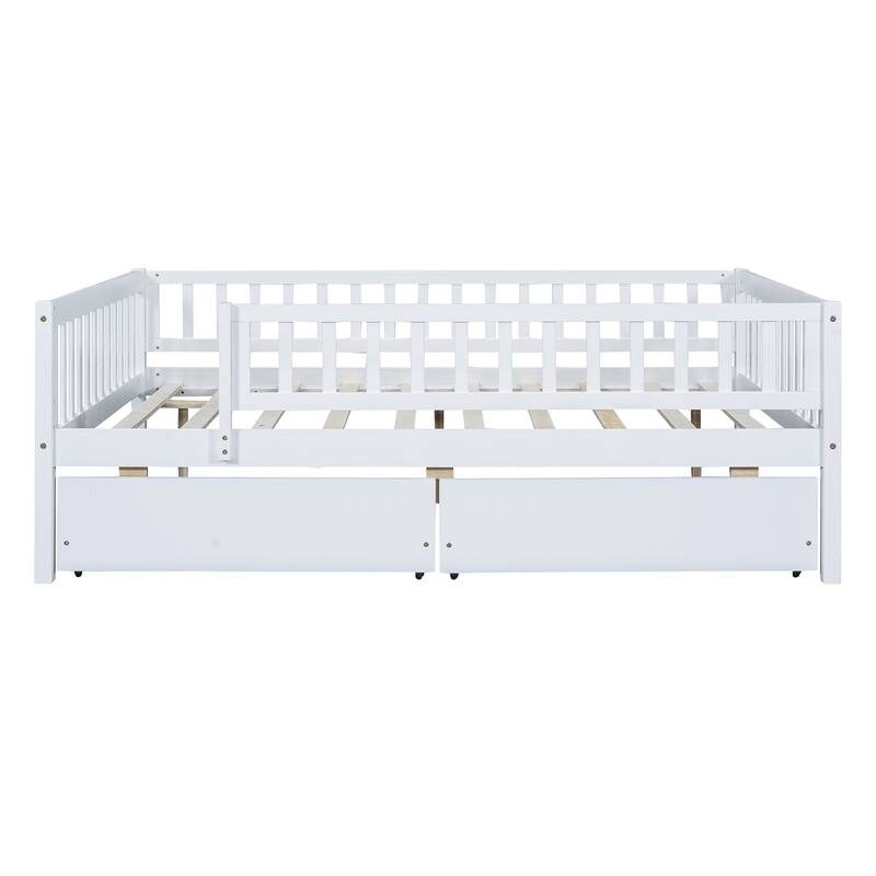 Pine Wood Twin/Full Size Daybed with Storage Drawers, Space-Saving Bed Frame for Small Spaces
