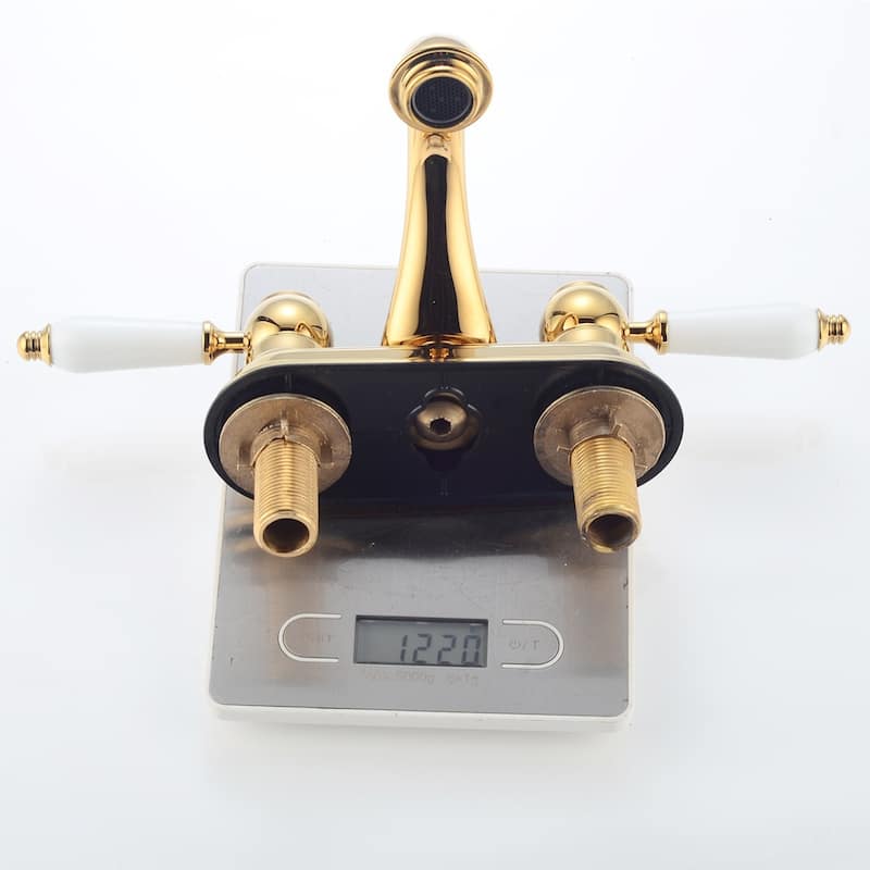 Brass Polished Centerset Bathroom Sink Faucet 4 " L Brass Lux Belle Style White Double Handle Renovators Supply - Brown
