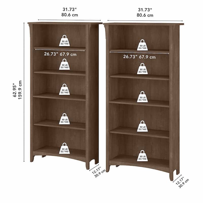 Salinas Tall 5-shelf Bookcase (Set of 2) by Bush Furniture