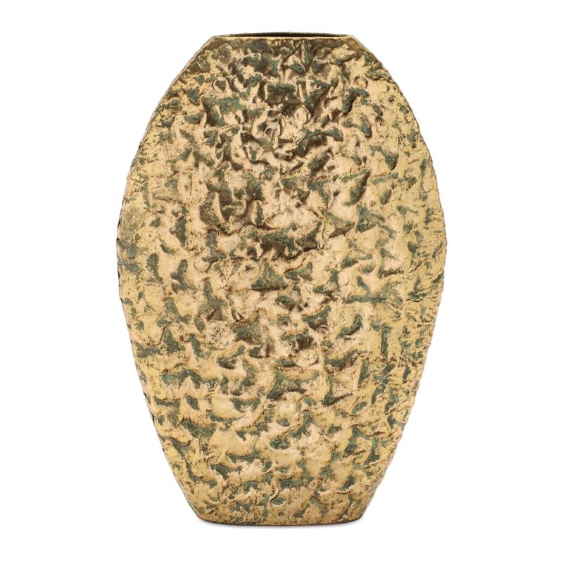 Distressed Flat Metal Vases - 14.25" - Gold - Set of 2