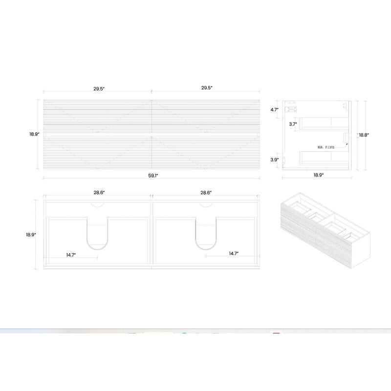 GDFStudio - Grace Floating Bathroom Vanity with Solid Surface Sink and Soft-Close Storage
