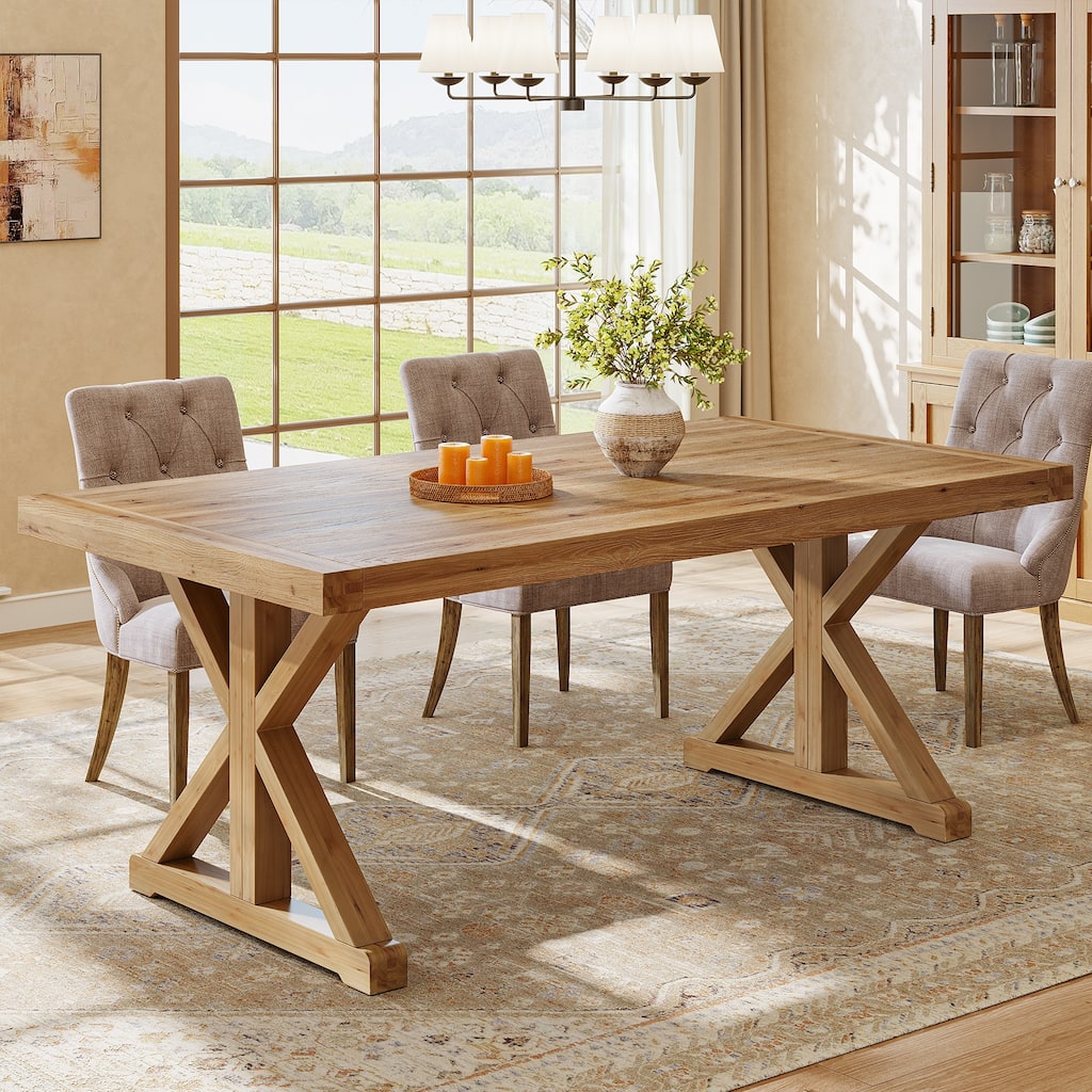 Solid Wood Dining Table, 63" Long Farmhouse Kitchen Table for 4-6 People - 31.49" D x 62.99" W x 30.51" H